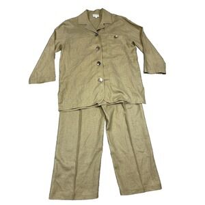 David Dart Collection Pantsuit Womens Small Olive Green 100% Linen Set Made USA